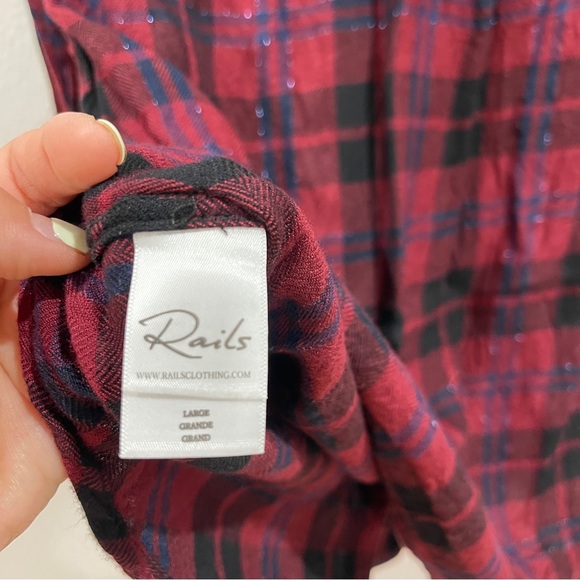 Rails Burgundy Plaid sparkle long sleeve button down shirt Sz L - Picture 4 of 6